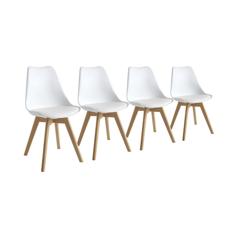 4 Ayden Upholstered Dining Chair with Cushion Seat Padding, White