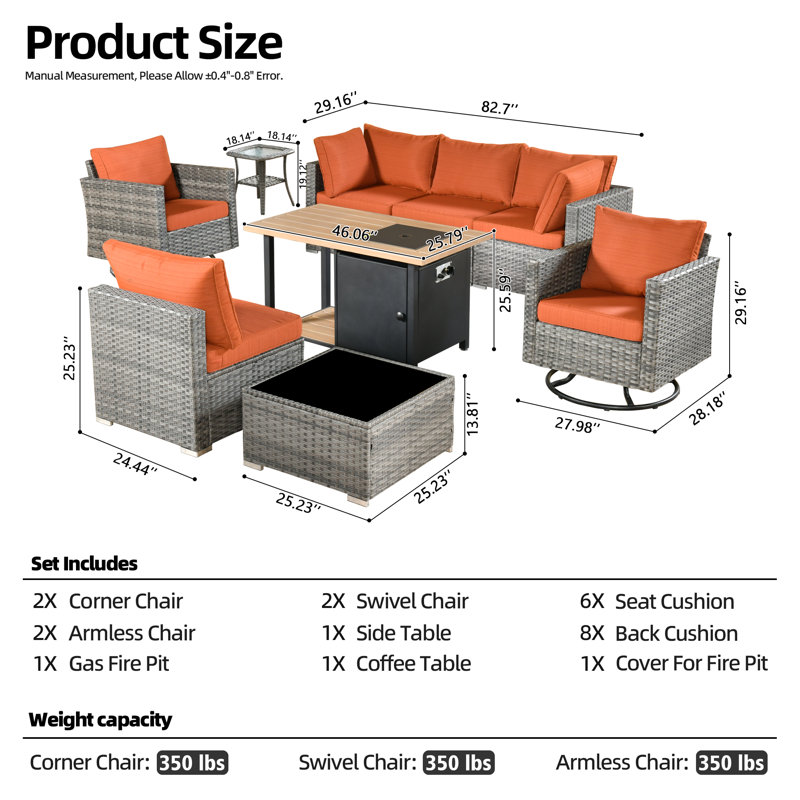 Aliva Wicker 6 - Person Patio Conversation Set with Cushions, Orange