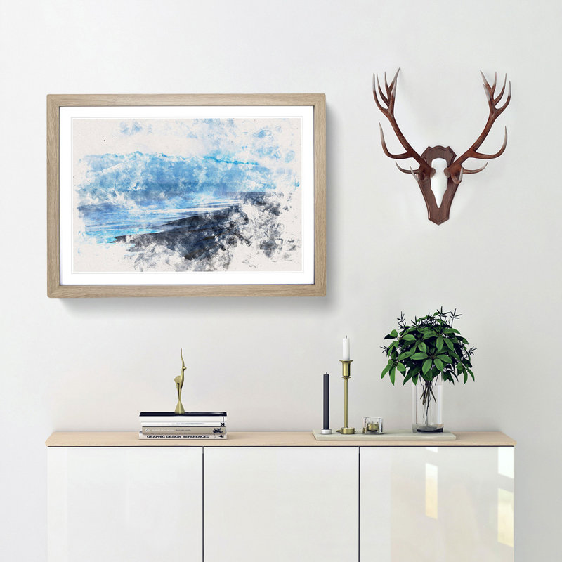 Mountain Beach - Framed Print, 62cm H x 87cm W x 2cm D, Oak Framed