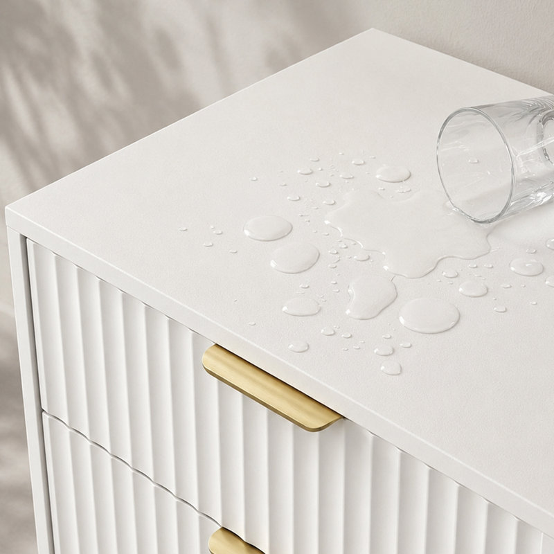 Modern 3-Drawer Fluted Nightstand with Gold Metal Legs, Individual, White