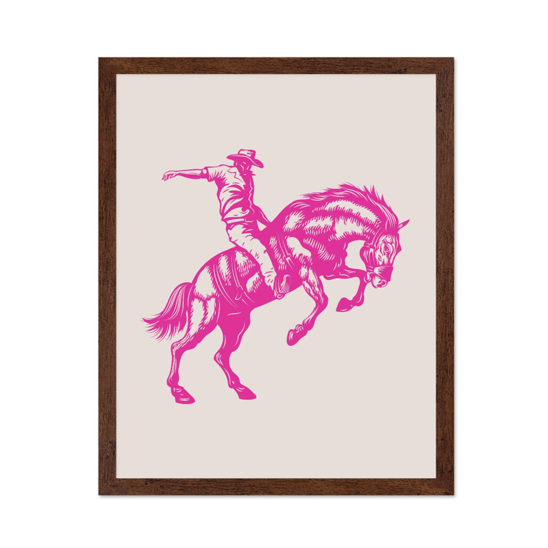 Cowboy sur un bronco, 18"H x 24"W, Poster, Brown Framed