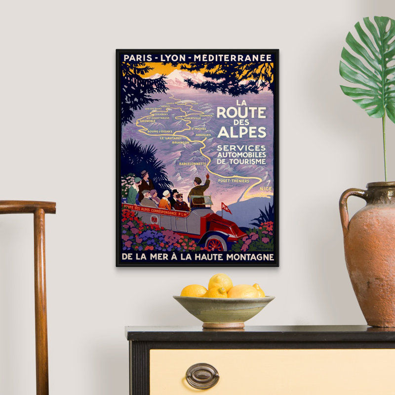 «La Route des Alpes», affiche rétro par Roger Broders, reproduction d'art sur toile encadrée par Roger Broders, Cadre noir