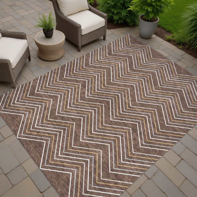 Machine Washable Indoor/Outdoor Jozwiak ACN2391 Geometric Rug, Rectangle 5' x 7'6"