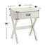 Table d'appoint carrée blanche Kd, coins en métal, plateau en bois, base en X, barre transversale, tiroir de H 15 po x 9 po, plateau coulissant, support en forme de barre transversale, 15 po x 9 po x 3 po