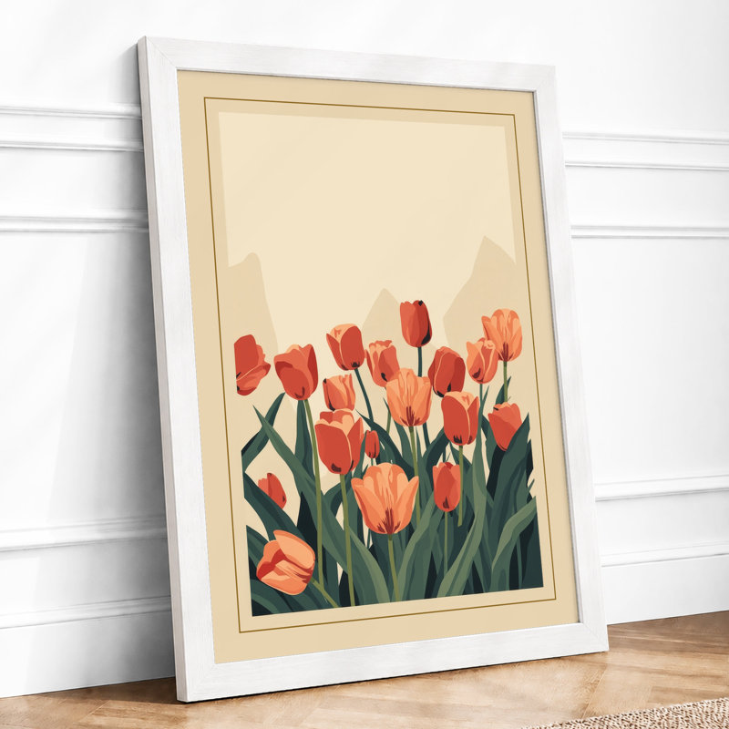 Tulip Field Botanical - Framed Print, A1 - 84.1 x 59.4 cm, White
