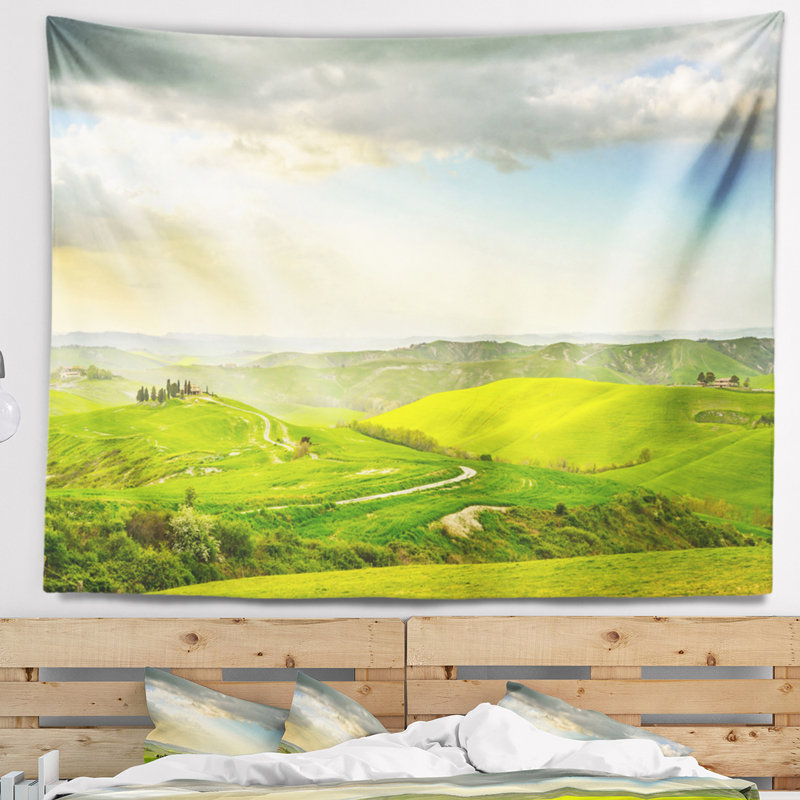 Tapisserie paysage rural coucher de soleil, H 50 po x l 60 po