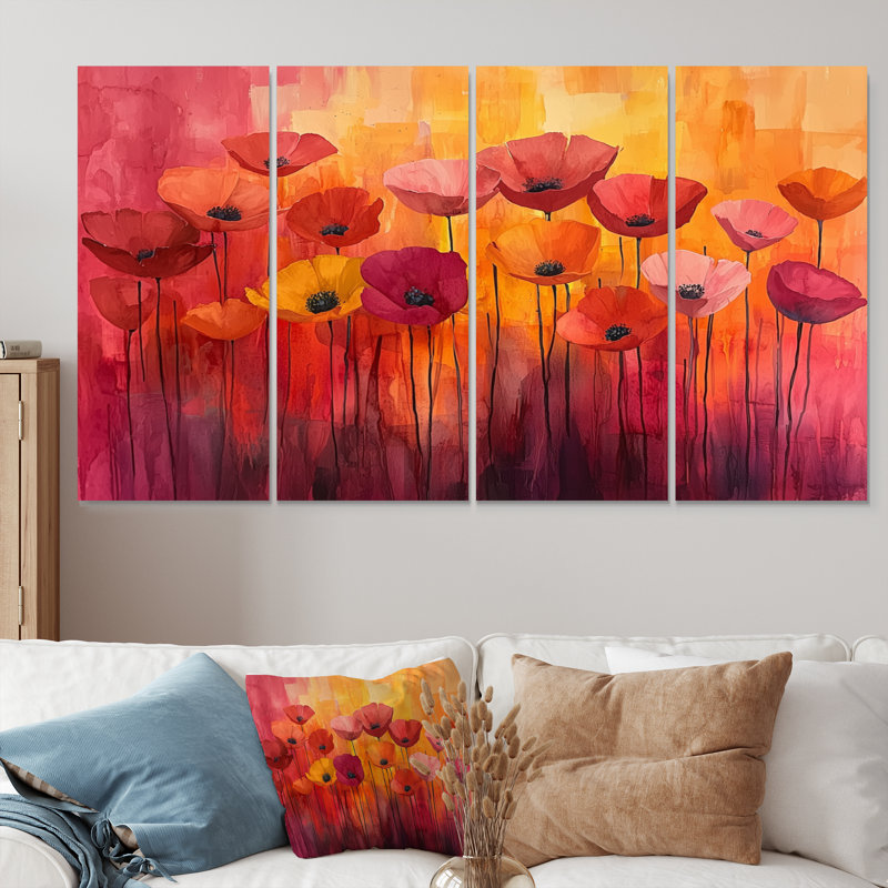 Danse d'automne des coquelicots IV - Art - pour le salon, H 28 po x l 48 po, 4