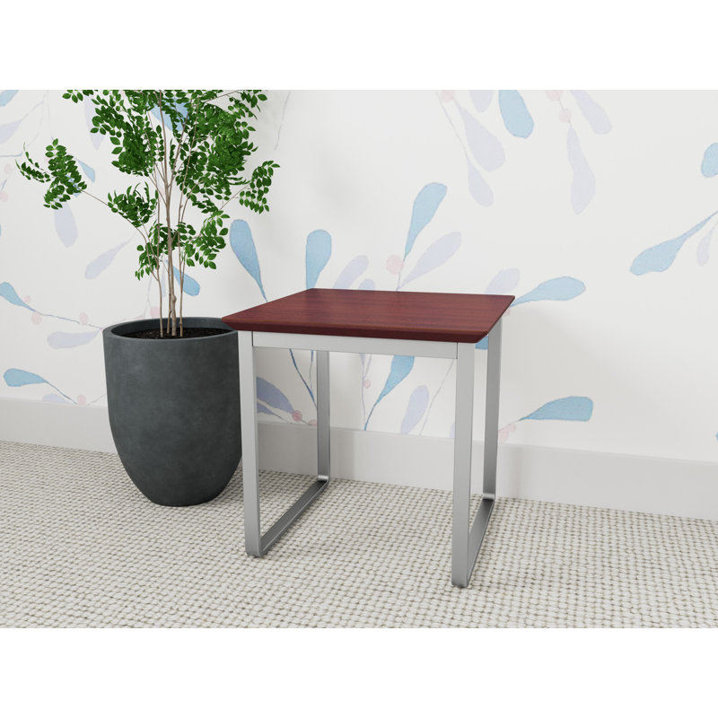 Gansett Waiting Reception End Table Metal Frame 20x20" High Pressure Laminate Top, Silver, Chelsea Mahogany