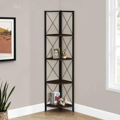 Modern 4-Tier Metal Etagere Bookcase, Corner Design With Fan-Shaped Shelves For Office And Bedroom, Space-Saving And Stylish