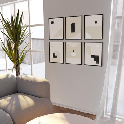 "Beige Black", impression géométrique abstraite encadrée noire, 10 x 8 pouces, pour maison minimaliste, ensemble de 6