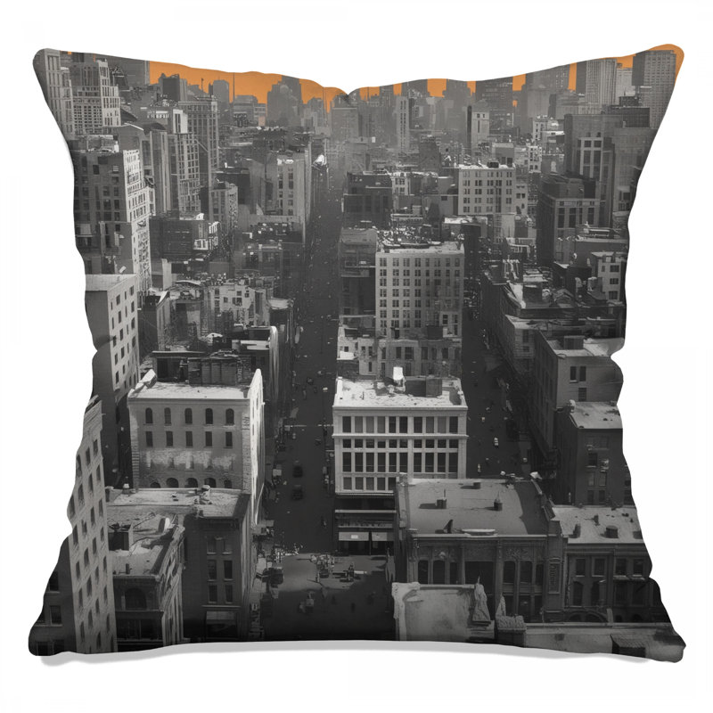 Coussins décoratifs Orange City Skyline, 14 X 14 pouces