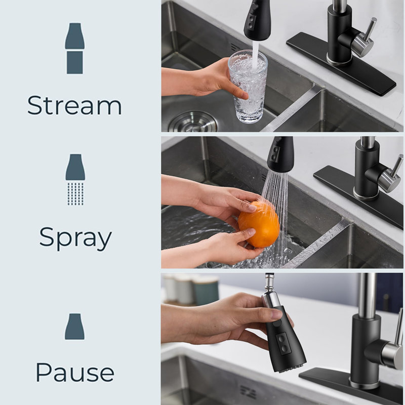 Kitchen Faucet, Pull-Down Sprayer High Arc Single Handle, With Soap Dispenser, Classic 3-Mode Faucet, Suitable For Kitchen Sink Laundry Room.