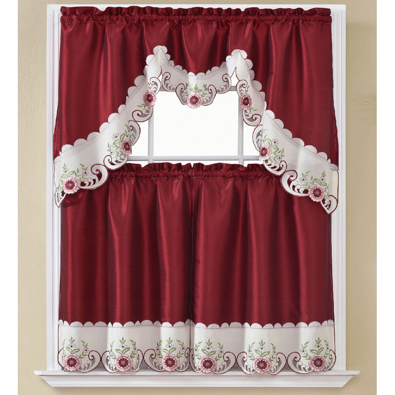 Caron Floral Swag Kitchen Curtain, Burgundy