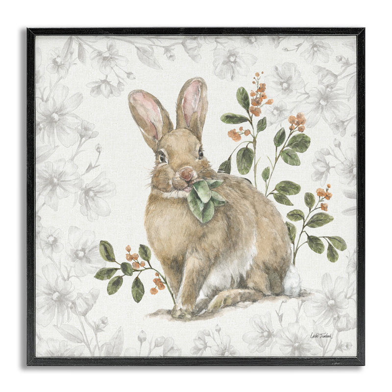 «Floral Garden Bunny», art de la giclée encadrée par Leslie Trimbach, Estampe numérique Farmhouse, H 12 po x l 12 po