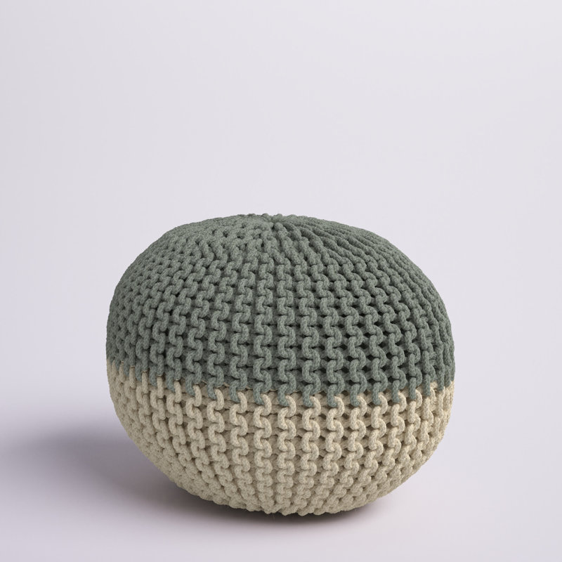 Grimes Upholstered Pouf, Mint/White