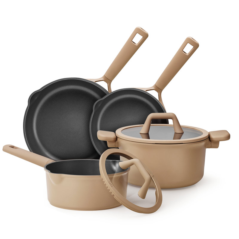 CAROTE 9-Piece Brown Pots And Pans Set Non Stick, Induction Cookware Set, Nonstick Kitchen Cooking Set