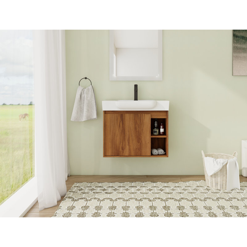 Meuble-lavabo flottant mural 28 po avec comptoir en céramique et porte à fermeture en douceur 28 po