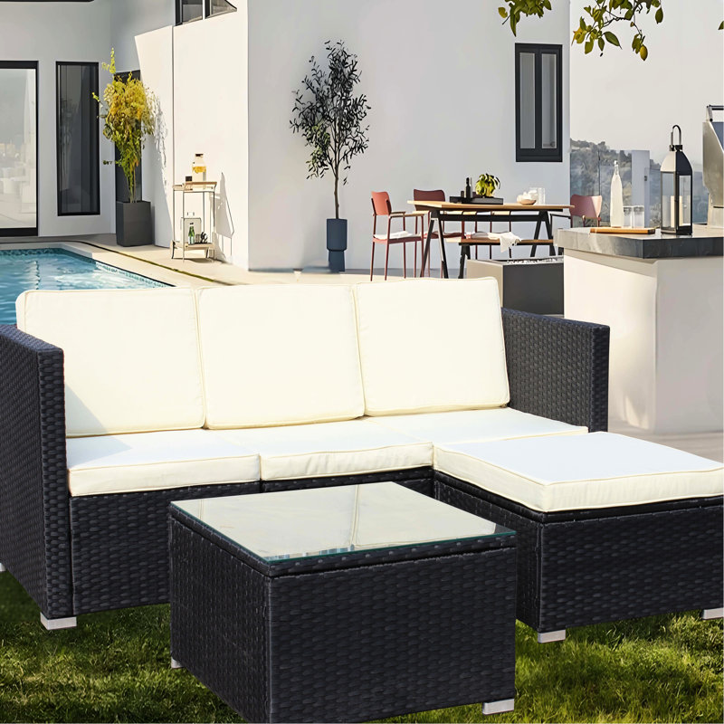 5 patios d'extérieur: Pe, intempéries, coussins beiges Delight de mobilier: coussins, table basse