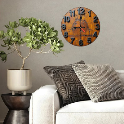 Horloge murale 10 po en MDF rond avec mouvement à quartz silencieux et crochet sans perceuse (piles AA non incluses)
