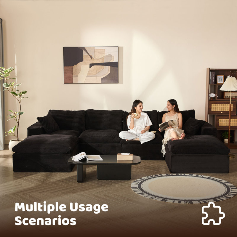 Corduroy Sofa, BLack, 345cm-4U