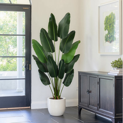 Oakgrove Fake Plants Faux Banana Leaf Tree Bird Of Paradise in Black Plastic Pot
