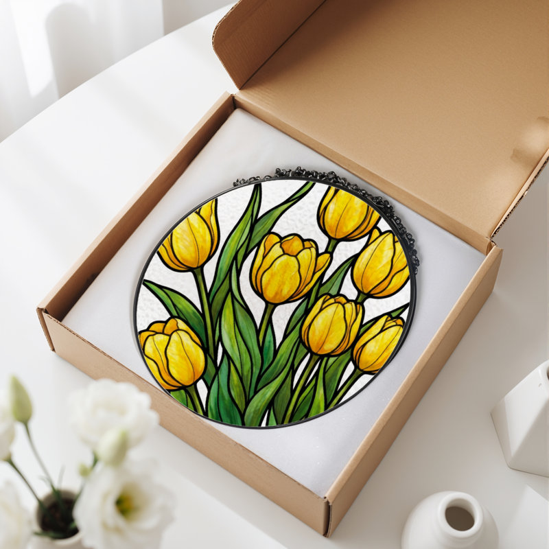 Panneau de vitrail 12 "H Tulipes jaunes