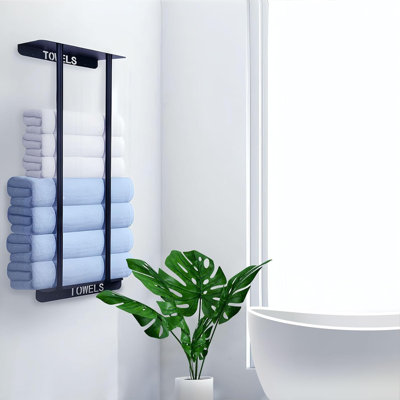 Wall Mounted Bathroom Towel Rack With Shelf - 30 Inch Heavy Duty Metal Towel Holder For Rolled And Folded Towels, Space Saving Storage Solution For Bath Towels, Hand Towels And Washcloths