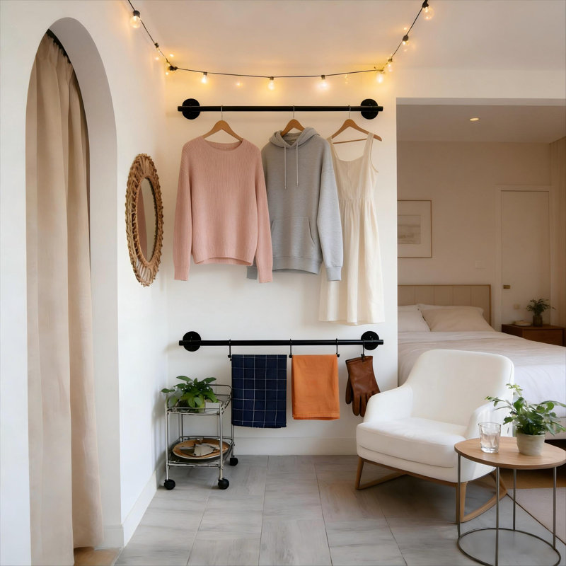 Ensemble de 2 portemanteaux mural en métal de 36,2 po, organisateur de rangement ouvert moderne pour chambre à coucher et garde-robe