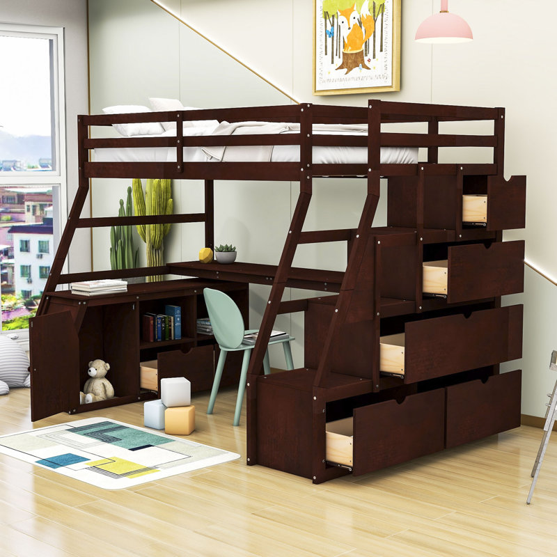 Ginnette 7 Drawer Loft Bed with Built-in-Desk by Harriet Bee, Espresso, Twin