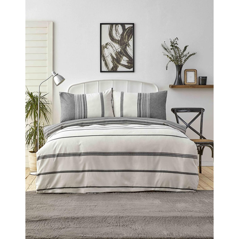 Karaca Home Dobby Woven Duvet Cover Set, Double Duvet Cover + 2 Pillow Case, Black/White