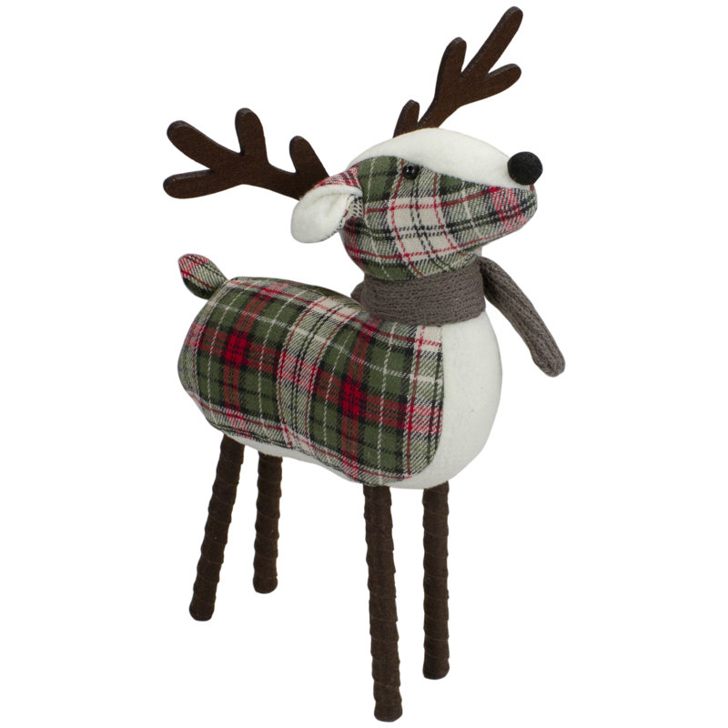 Décoration de Noël renne écossais rouge et vert 13,5 po