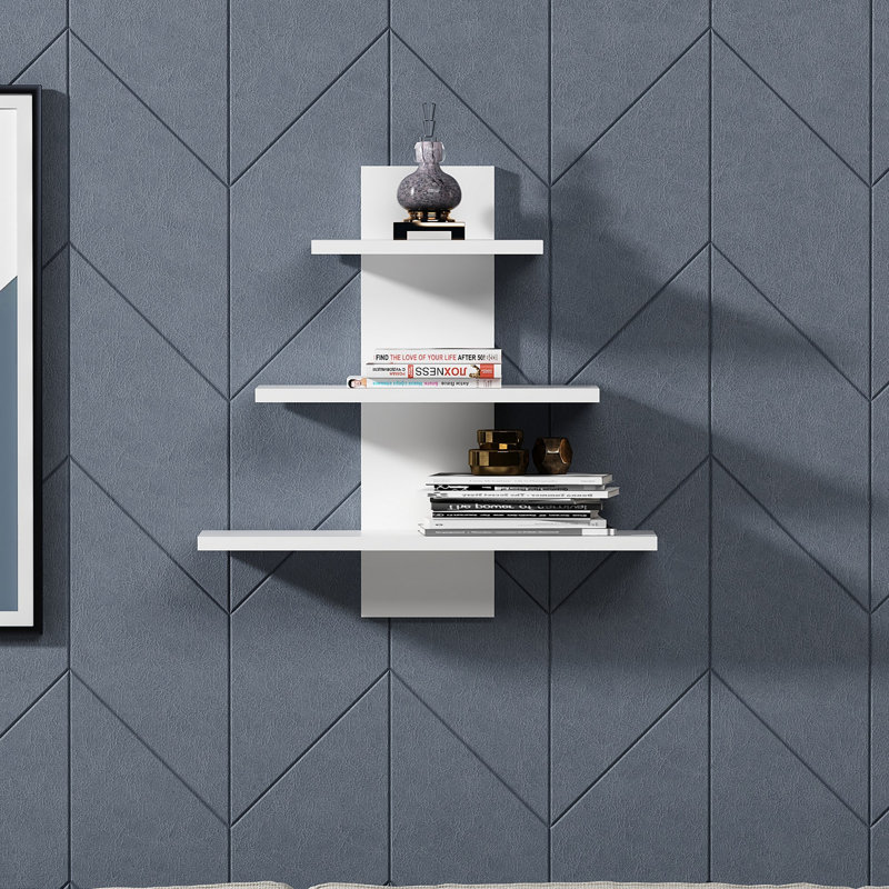 Modern Wall Shelf, White, 23.4 x 7.6 x 23.4 inches | 100% Melamine Coated Particle Board, Thickness: 0.7 inches | Numerous Shelves, Wall-Mounted Design, Scandinavian Style, Perfect for Home Decor & Organization