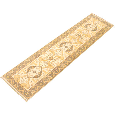 Tapis de couloir en laine noué à la main de conception unique noué à la main New Age 2 pi 7 po x 10 pi Tapis décoratif couleur crème et jaune