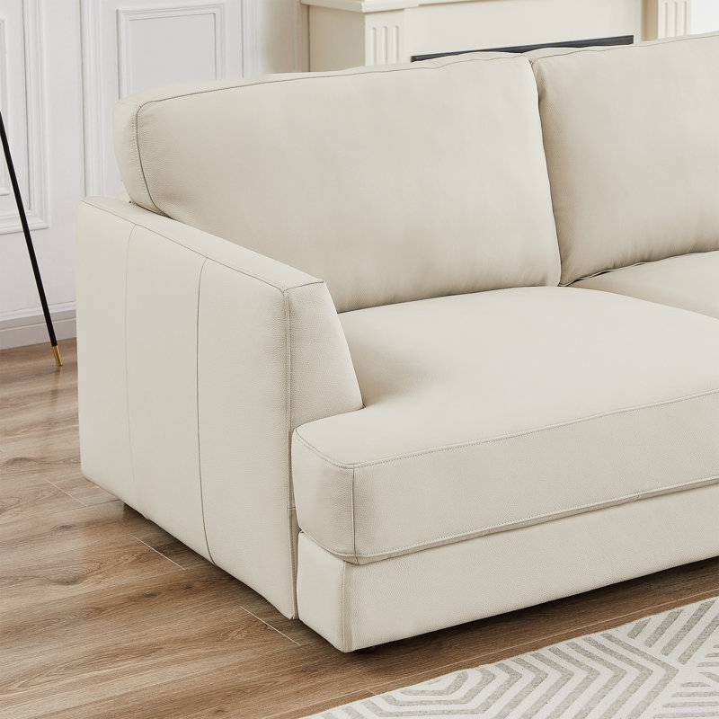 Canapé modulaire en cuir véritable Byrle, Face à la droite, Cuir véritable crème