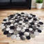Tapis rond noir et gris en cuir de vache patchwork rond 10 pi-1090436111