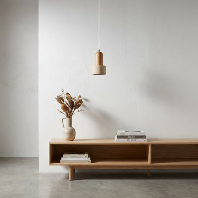 Sila Wood & Travertine Pendant