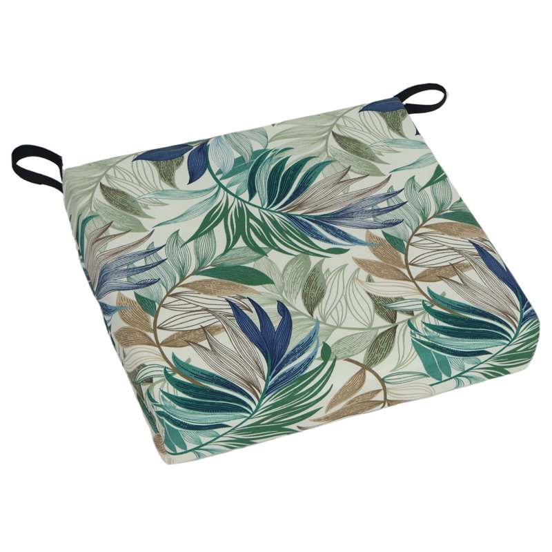 Coussins de chaise carrés carrés (ensemble de 2), Brun clair / vert / floral chambray oasis, L 20 po x P 19 po