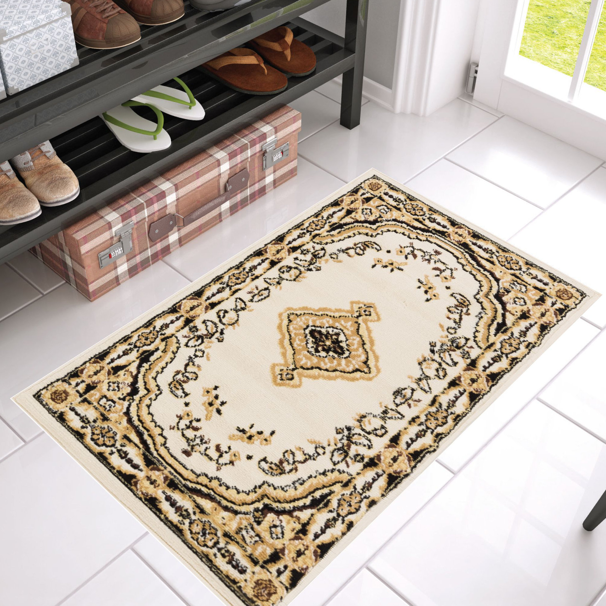 Mercer41 Haymo Coffee/Beige Machine Washable Indoor/Outdoor Rug