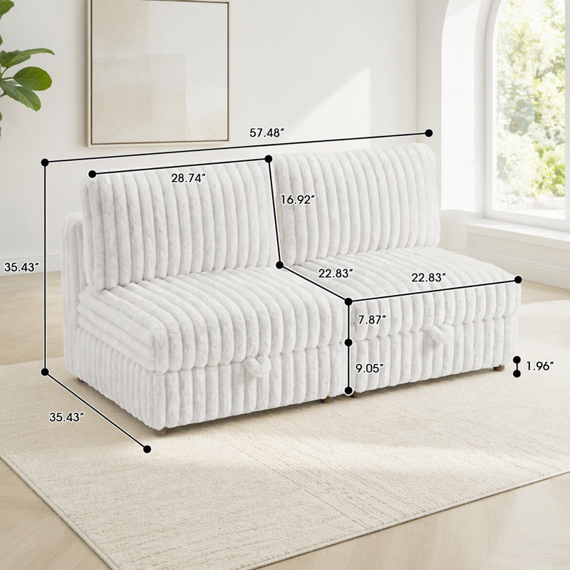 Upholstered 57.48 " Fabric Sofa, Beige