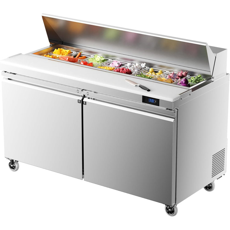 Table de préparation pour salade de réfrigérateur 60 po l 60 po, réfrigérateur à 2 portes avec 16 casseroles GN 1/6