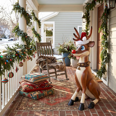 Santa's Red-Nosed Christmas Reindeer Statue
