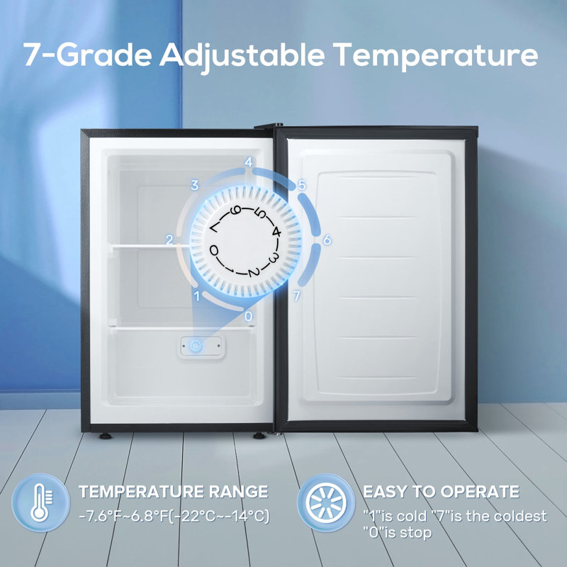 3.0 Cu.ft Ultra-Compact Upright Freezer - Reversible Single Door, Removable Shelves, Adjustable Thermostat, Black (Ideal for Home/Dorm/Apartment/Office)