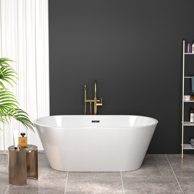 59" x 29.5" Freestanding Soaking Acrylic Bathtub with Drain and Overflow