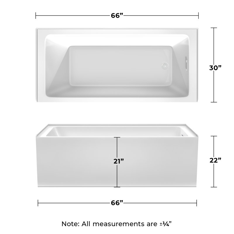 Grayley 66'' x 30'' Soaking Acrylic Bathtub, Right, White