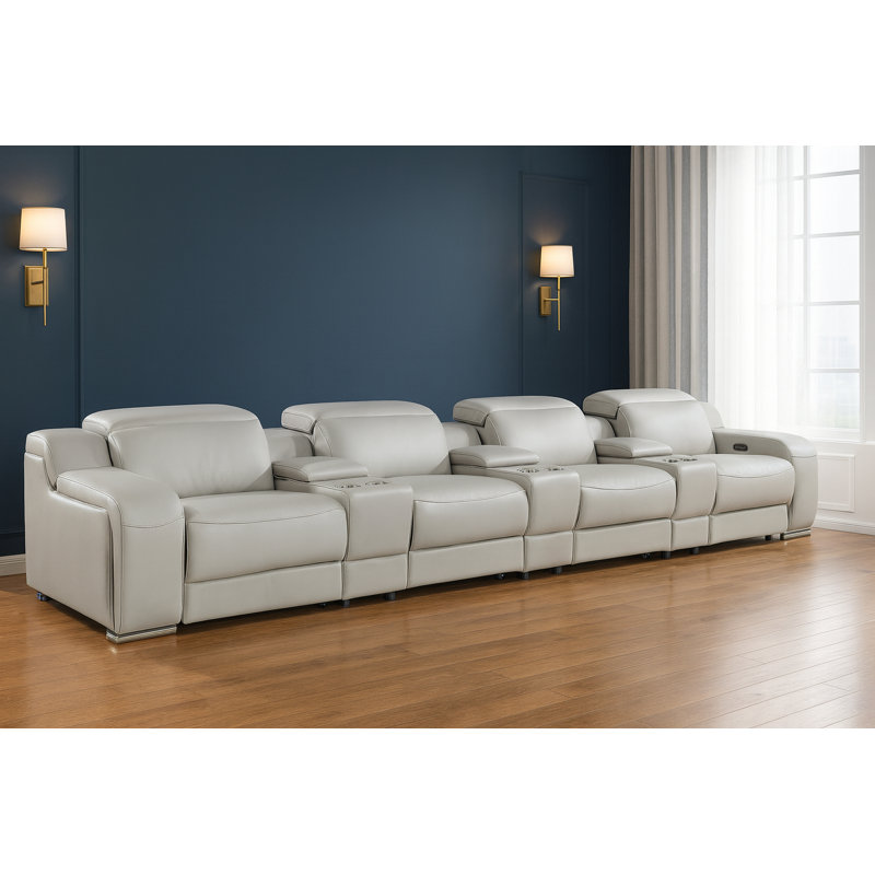 Canapé inclinable en cuir italien clair 169 po USB gris clair