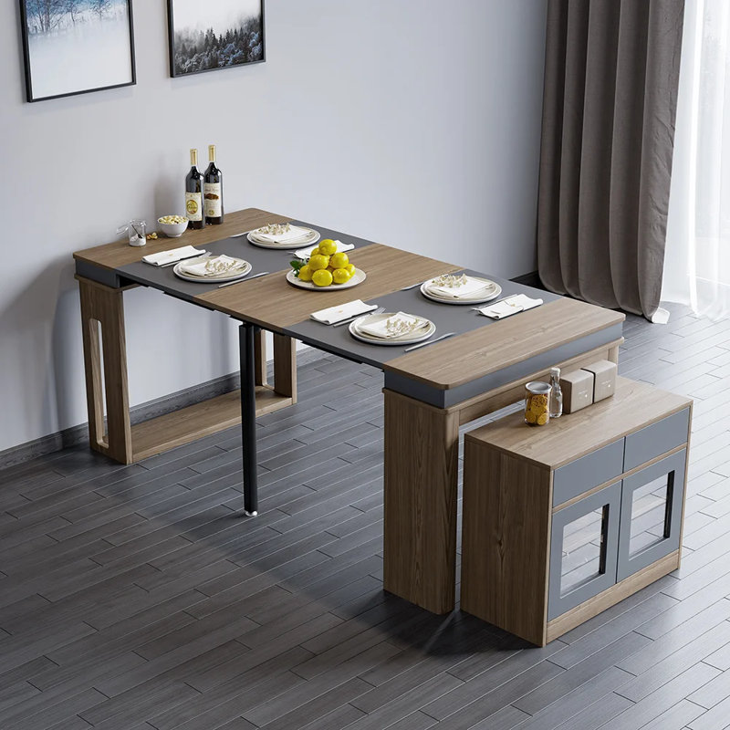 Modern Extendable Dining Table Rectangle Sideboard with Storage, Walnut