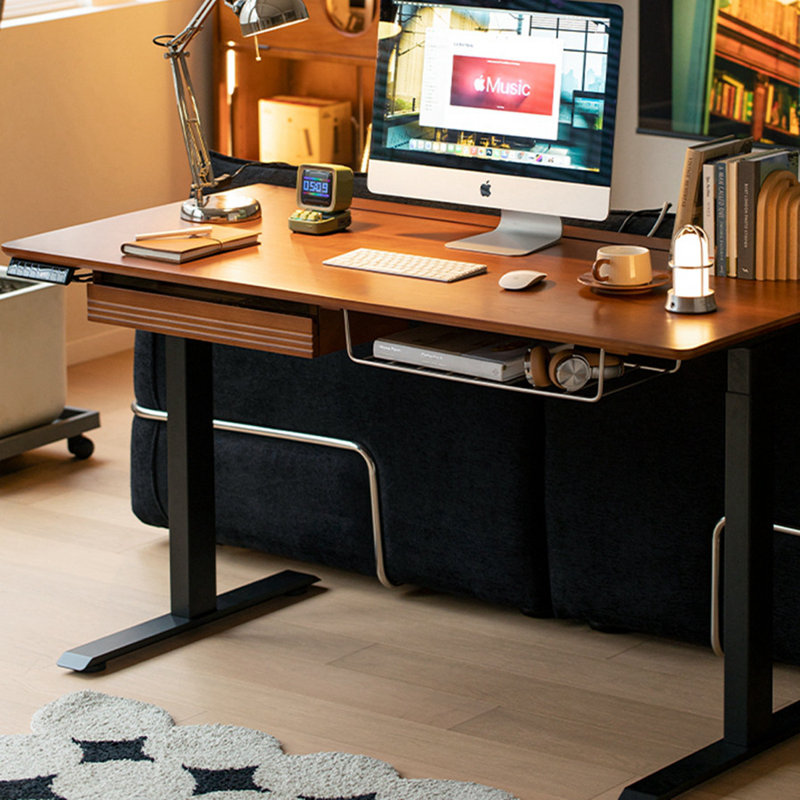 Bureau rectangulaire en noyer massif avec 1 tiroir, 29.53"H×47.24"L×29.53"W