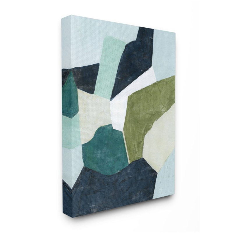 Abstrait dynamique infusé de formes bleu vert beige par Grace Popp - reproduction d'art, H 40 po x l 30 po, Toile tendue