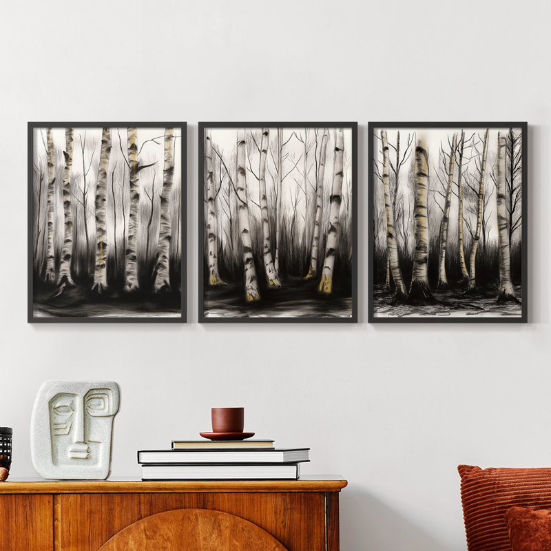 Lanscape Study Series II -Set of 3 Fric Giclee Prints -Prêt à accrocher, Noir, H 14 po x l 33 po