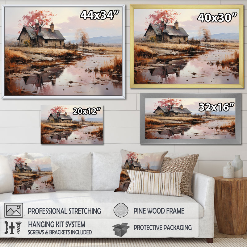Mariclare French Landscape Misty Morning - impression, H 16 po x l 32 po, Toile tendue